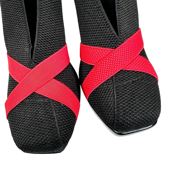 NWT Charleston Shoe Co. Wedge Heel Shoes Black Red Knit SZ 9 - Picture 2 of 12